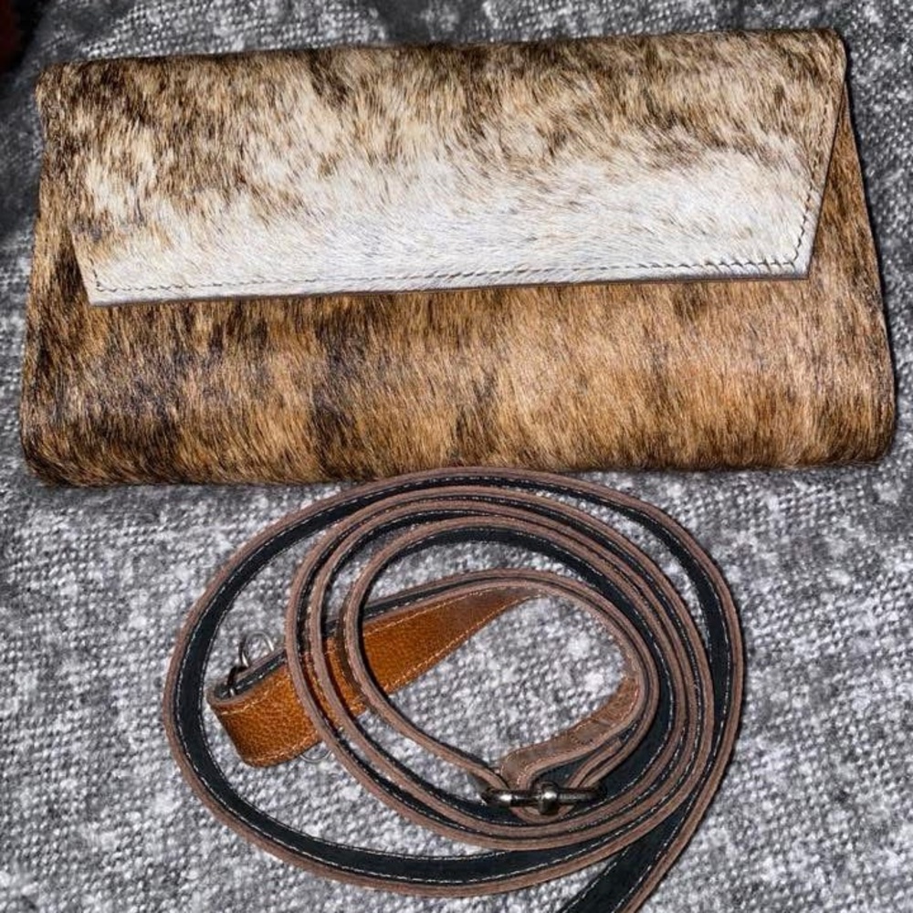 New Beautiful Fur and leather Clutch with Strap